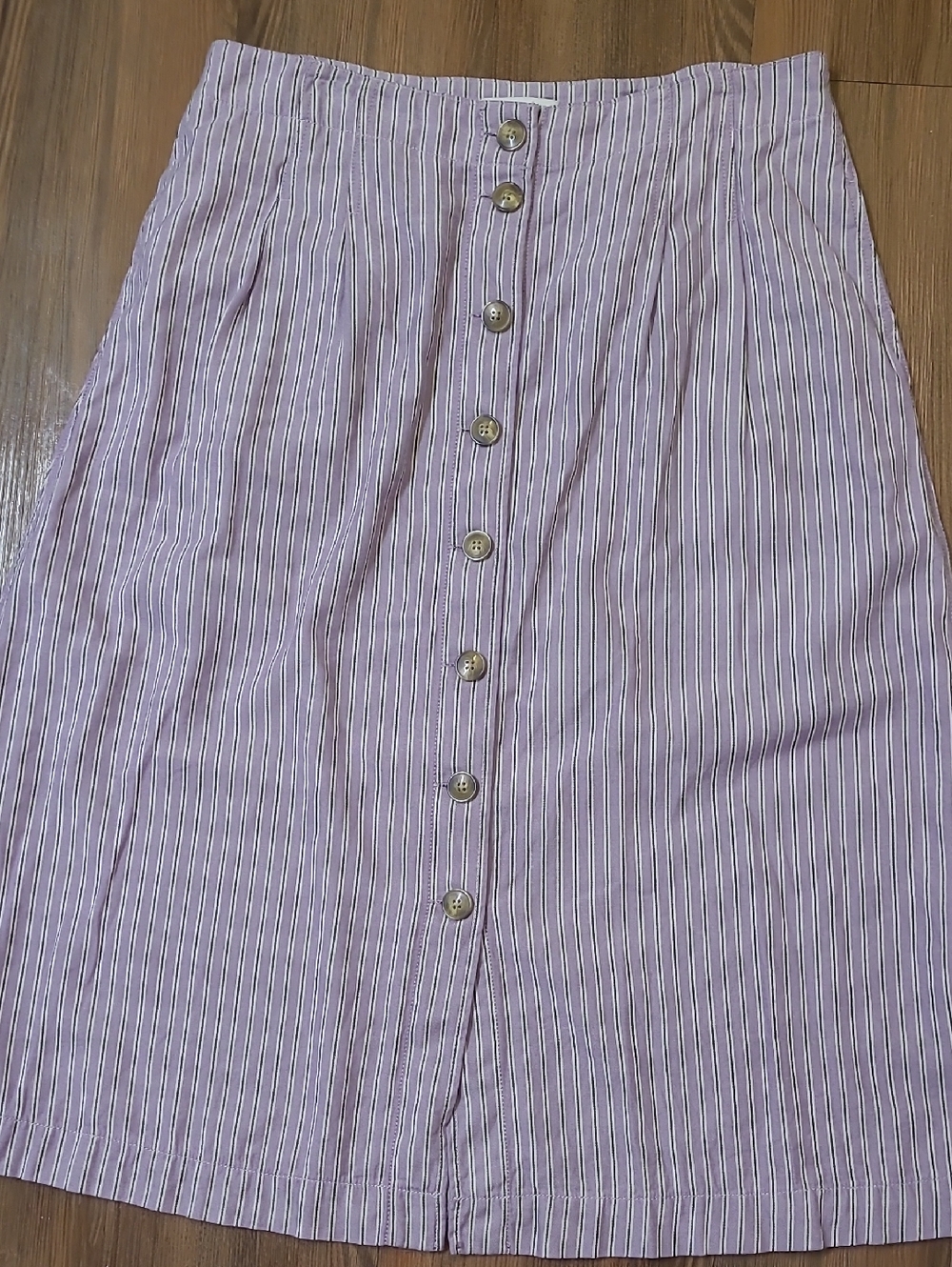 Madewell Lilac & White Striped Button-Front Midi‎ Skirt